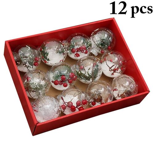 12Pcs Christmas Ball Decor Transparent Globe Hanging - 图0