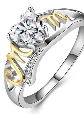 Mothers Day Gift HeartShaped Zircon Ring for Mom DoubleColor