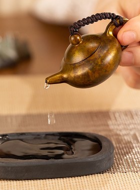 朱炳仁铜 海纳百川砚滴 香插装饰迷你精品秀珍摆件手把件把把胡