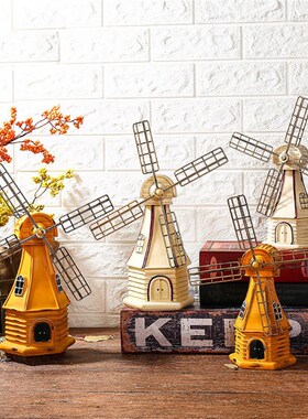 复古荷兰风车树脂工艺摆件创意存钱罐礼品摆件书房车复古摆件做旧