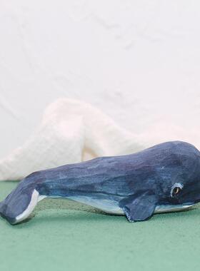 青木凡椴木雕刻鲸鱼系列摆件儿童房书房桌面家居摆件装饰创意礼物