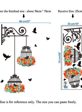 Colorful Flower birdcage flying birds wall sticker Creative
