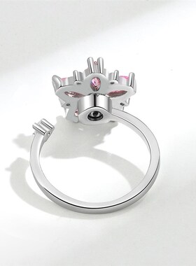Rotating Ring Women Cherry Blossom Pink Zircon Flower Stress
