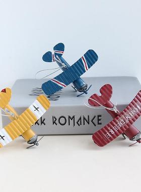 复古铁艺小飞机模型摆件创意铁皮小飞机工艺品家居装饰品拍摄道具