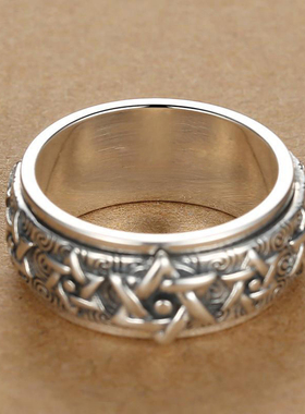 New Rotatable Silver Ring Mens Retro Creative Domineering S