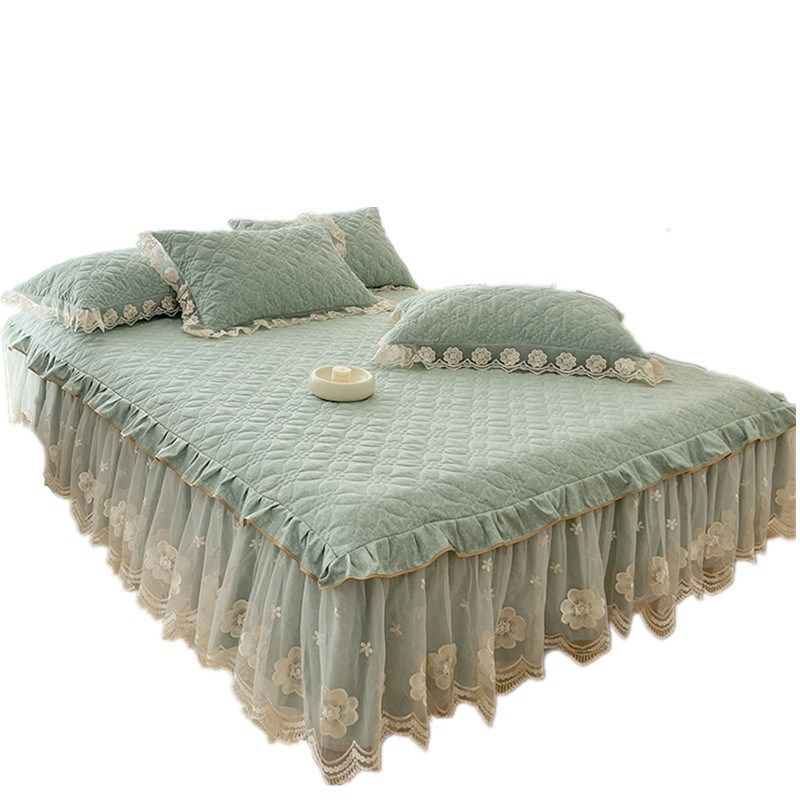韩式公主风夹棉床裙单件蕾丝花边床罩三件床垫防尘床加厚床盖,淘宝优惠券,粉丝福利购,淘宝优惠卷