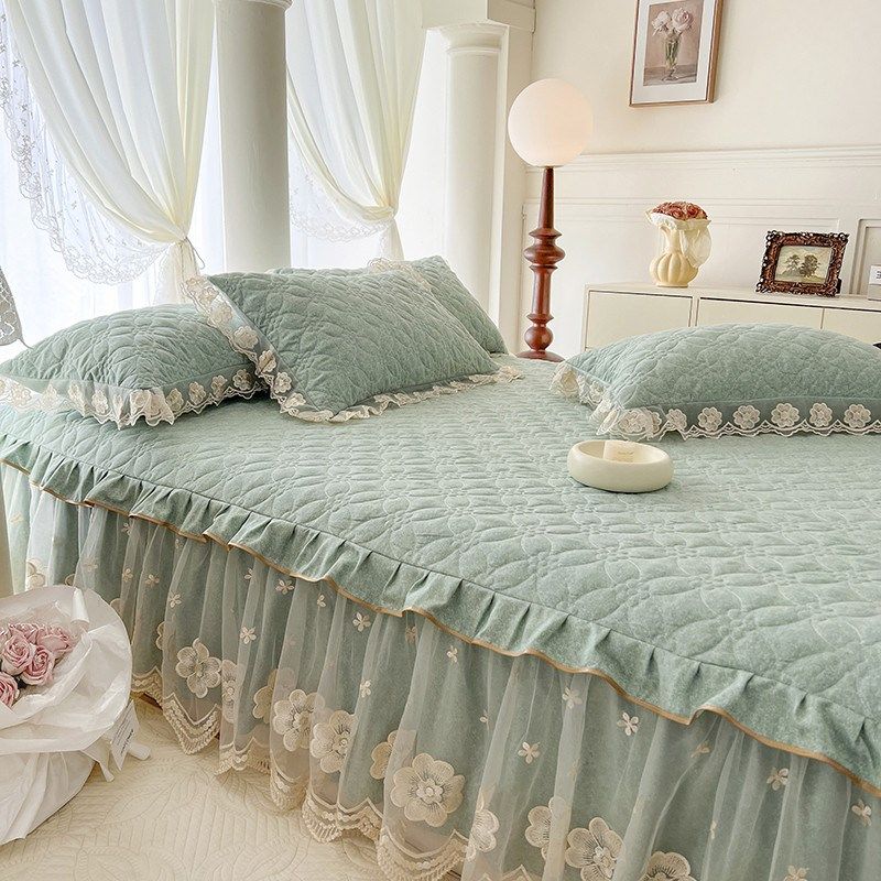 韩式公主风夹棉床裙单件蕾丝花边床罩三件床垫防尘床加厚床盖,淘宝优惠券,粉丝福利购,淘宝优惠卷
