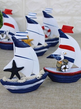 地中海风格铁皮小帆船家居装饰桌面迷你船形小摆件海洋风拍摄道具