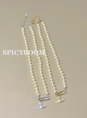 高品质经典款土星别针珍珠项链女