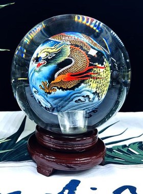 高档手工内画水晶球摆件万里长城牡丹山水大展宏图龙办公装饰中式
