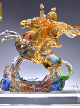 琉璃摆件马上封侯创意加官进爵商务礼品办公室客厅装饰水晶工艺品