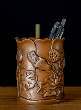 紫铜笔筒桌面摆件办公室书房用品教师学生领导商务送礼红铜工艺品