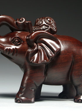 黑檀木雕刻大象摆件一对家居客厅电视柜木头象装饰工艺品乔迁送礼