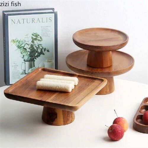 Solid Wood High Footed Dessert Plate Display Stand Cake - 图0