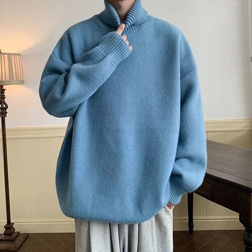 Knitted Warm Sweater Men Turtleneck Sweater Mens Loose Casu - 图1