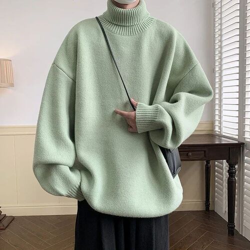 Knitted Warm Sweater Men Turtleneck Sweater Mens Loose Casu - 图2