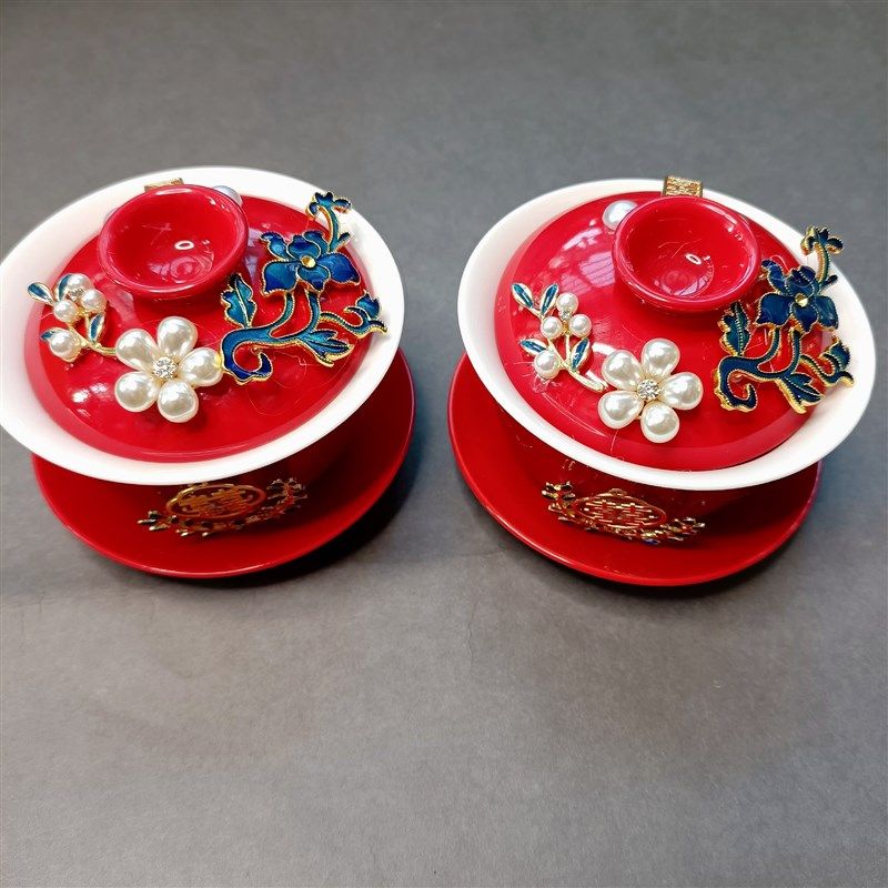 喜结连理敬茶杯结婚中式陪嫁对杯diy 手作装饰喜茶喜碗托盘一整,淘宝优惠券,粉丝福利购,淘宝优惠卷