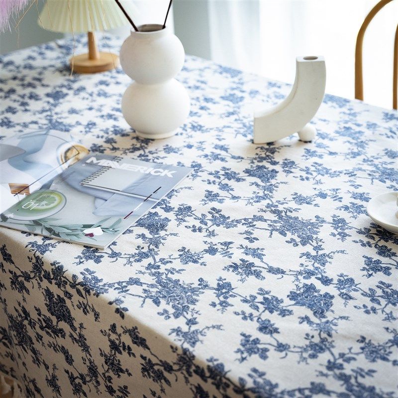 法式复古蓝玫瑰棉麻餐桌布野餐布圆桌布茶几布正方盖巾拍照背景布,淘宝优惠券,粉丝福利购,淘宝优惠卷