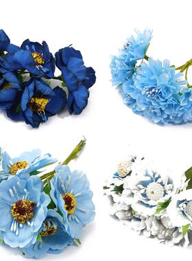6/10/12/50/60/70/90/144Pcs Mix Blue Flower Cherry Stamen Ber