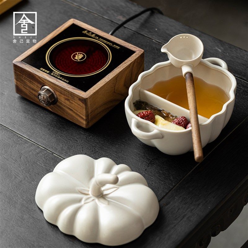 中式围炉煮茶碗带盖带勺陶瓷煮茶器白茶煮泡碗复古茶壶电陶炉套装,淘宝优惠券,粉丝福利购,淘宝优惠卷