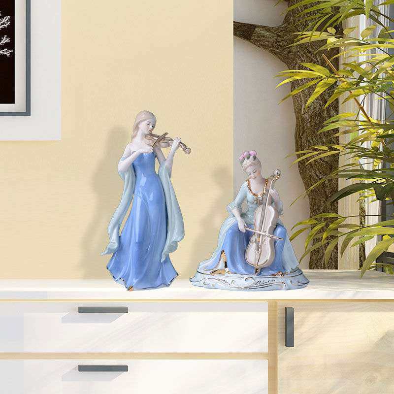 【99%率  新款摆件/小提琴女孩陶瓷人物艺术品摆件中式轻奢家居∑,淘宝优惠券,粉丝福利购,淘宝优惠卷