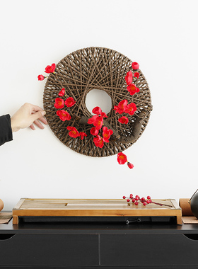 挂墙假花创意装饰梅花墙面上挂件仿真塑料花篮客厅墙壁室内花束