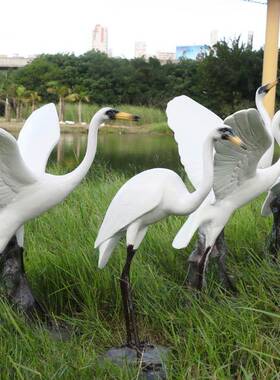 户外仿动仙鹤丹物顶鹤饰假山鱼池装饰GFK雕塑真摆件公园花园庭院