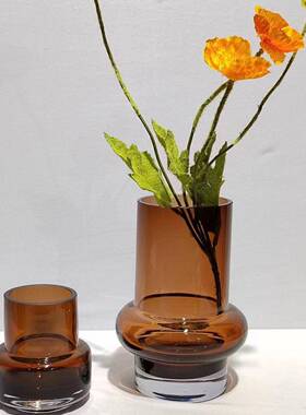 现代轻简约艺术1797咖色玻璃花瓶摆深件家居样板奢房客厅茶桌面几