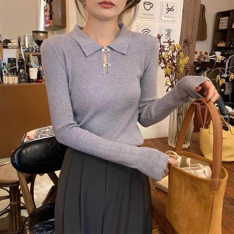 打底衫女春秋2025新款修身高级感设计感内搭针织衫毛衣polo领上衣,淘宝优惠券,粉丝福利购,淘宝优惠卷