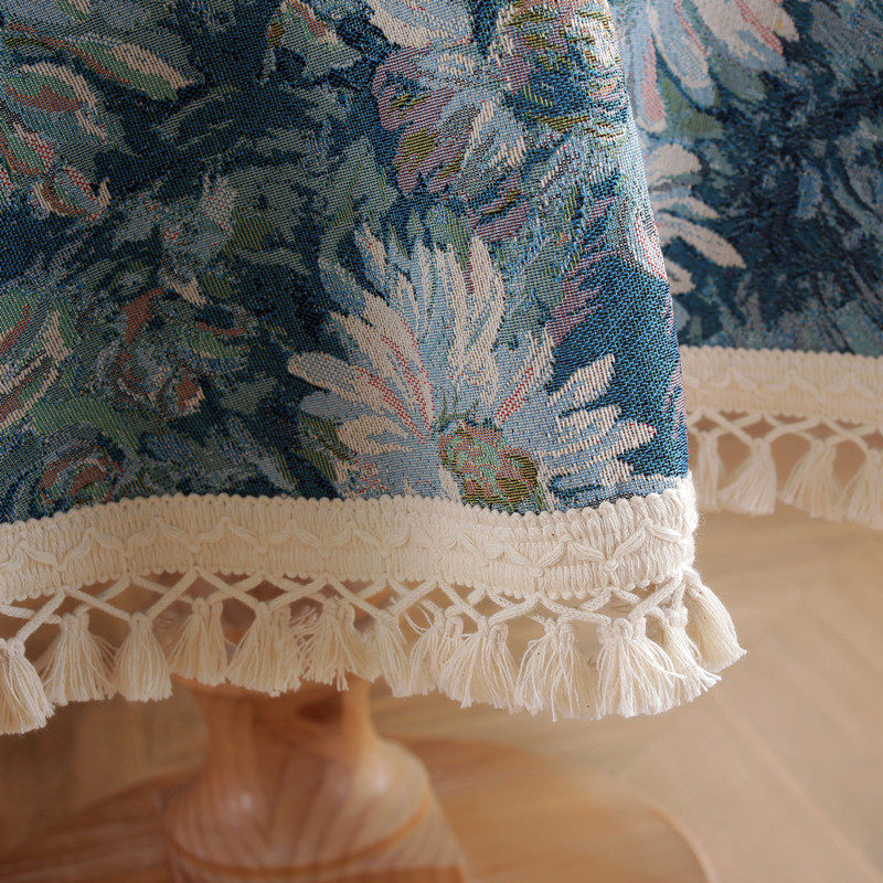 轻复古提花油画感餐桌布雏菊大流苏桌布长方形茶几台布圆桌布艺,淘宝优惠券,粉丝福利购,淘宝优惠卷