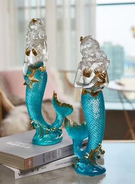 优艺诗创意水晶树脂树脂美人鱼家居装饰摆件工艺品地中海风格