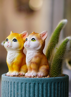 九尾猫咪花盆景装饰小摆件可爱九尾狐狸猴尾柱多肉花园微景观造景