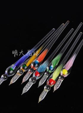 水母玻璃笔签字笔创意饰品蘸水笔彩色墨水蘸水笔玻璃试色笔