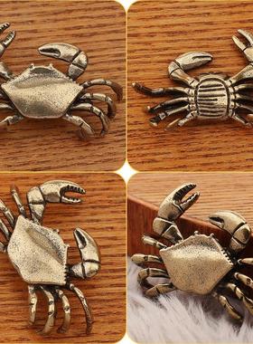 做旧黄铜螃蟹摆件茶宠小玩意儿手把件景区创意个性礼品工艺品收藏