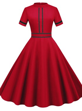 French Vintage Solid Dress Women  Summer Retro s s Pin Up