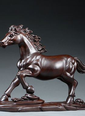 黑檀木雕刻马摆件马到成功红木工艺品家居饰品办公室木马摆设送礼