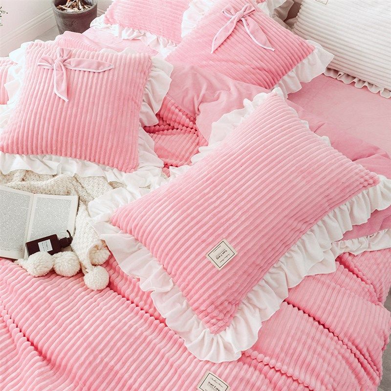 公主风兔兔绒枕荷叶花边枕头少女心秋冬季加绒单人枕一对装,淘宝优惠券,粉丝福利购,淘宝优惠卷