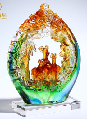 三阳开泰琉璃生肖羊摆件工艺品客厅办公室家居桌面装饰品开业礼品