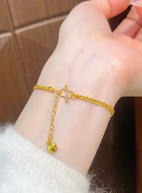 古法沙进斗金铜钱手链镂空钱币链条手串高级感送女友手饰