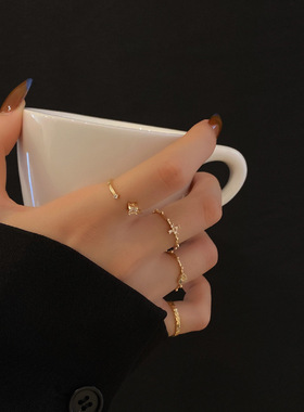 in潮网红同款套装四件套戒指女锆石时尚简约个性气质食指戒