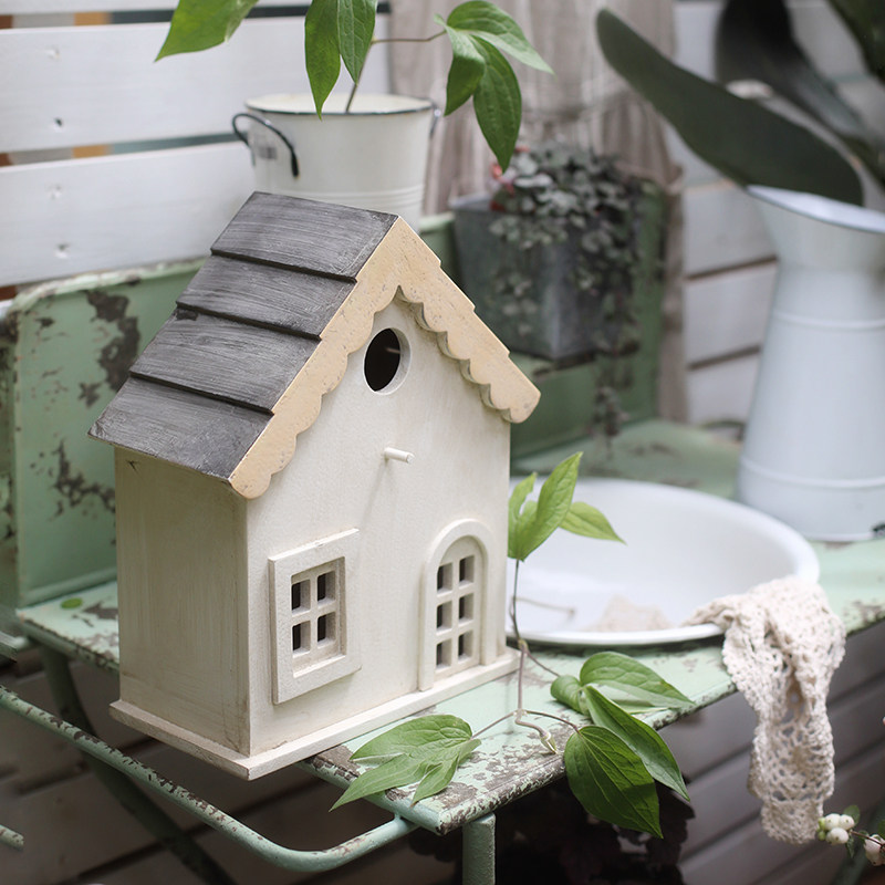 复古白色小房子木头鸟巢家居装饰鸟窝摆件花园杂货鸟屋庭院挂饰,淘宝优惠券,粉丝福利购,淘宝优惠卷
