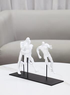 现板代简约复古奔跑人物雕塑摆件厅房客酒书店电视柜样房1036家居