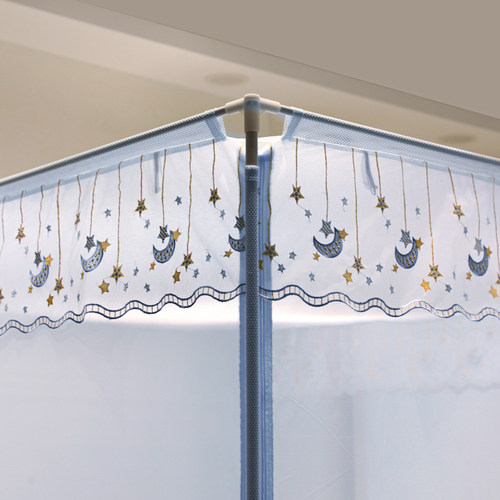 家用自连接烤漆支架蚊帐新款蒙古包1.8m床防摔儿童床笠款带防尘顶 - 图0