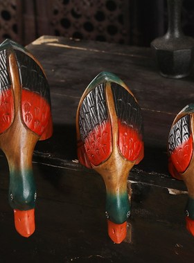 泰国工艺品创意喝水鸭子木质家居柜子桌面摆件客厅装饰品动物摆设