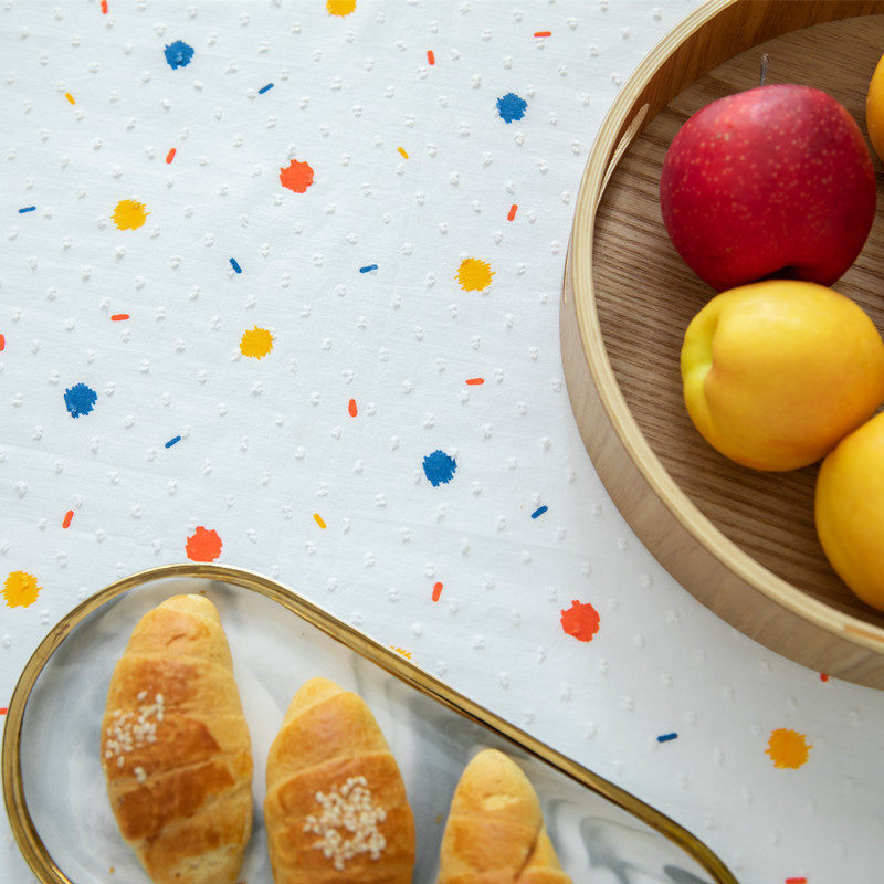 法式全棉涂鸦提花几何点点剪花毛球长方形桌布茶几餐桌布盖巾桌垫,淘宝优惠券,粉丝福利购,淘宝优惠卷