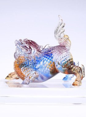 福瑞同行麒麟琉璃摆件招财送福工艺品国风家具饰品办公室装饰摆放