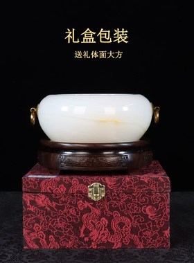 天然玉石聚宝盆摆件客厅玄关博古架装饰办公室乔迁开业招聚财礼品