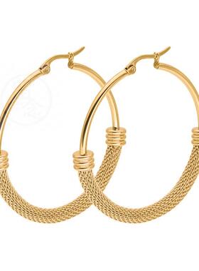 。Titanium steel fashion simple round exaggerated big ear ri