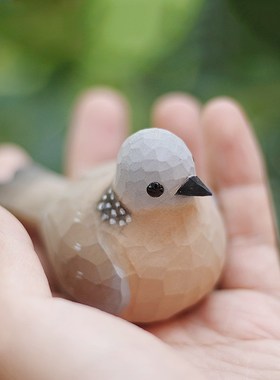 鹿妖商店 肥啾小胖鸟木雕小鸟 珠颈斑鸠 野鸽子 手工实木桌面摆件