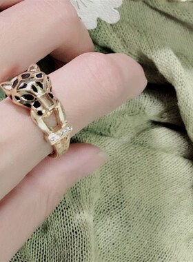 Black spot Leopard Head Rings paved 3A Cubic Zirconia Stone